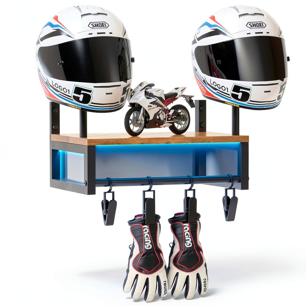Installing HDPRHGRD TKZJ-01 Wooden Motorcycle Helmet Shelf on a garage wall