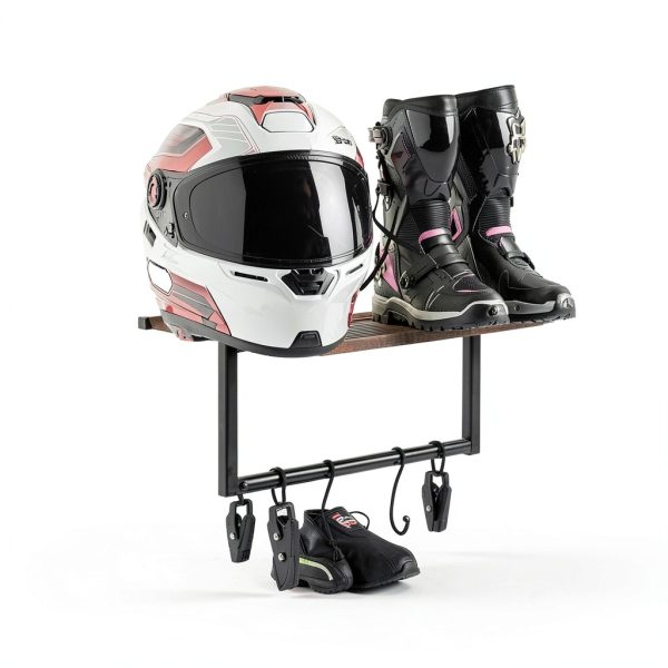 NANXITU Metal Wood Motorcycle Helmet Wall Mount Organizer Retro-6