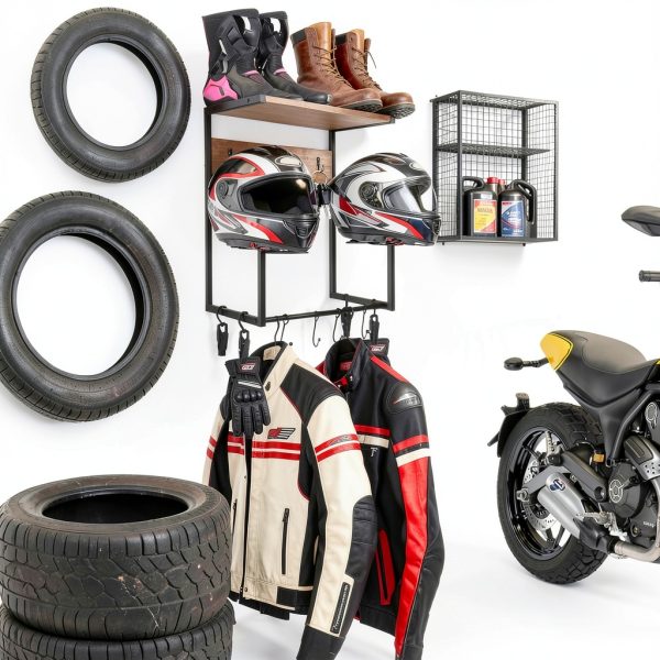 NANXITU Metal Wood Motorcycle Helmet Wall Mount Organizer Retro-2