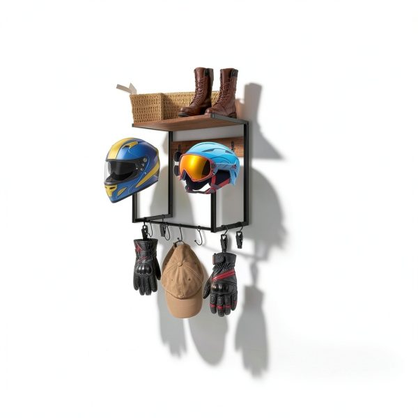 NANXITU Metal Wood Motorcycle Helmet Wall Mount Organizer Retro-4