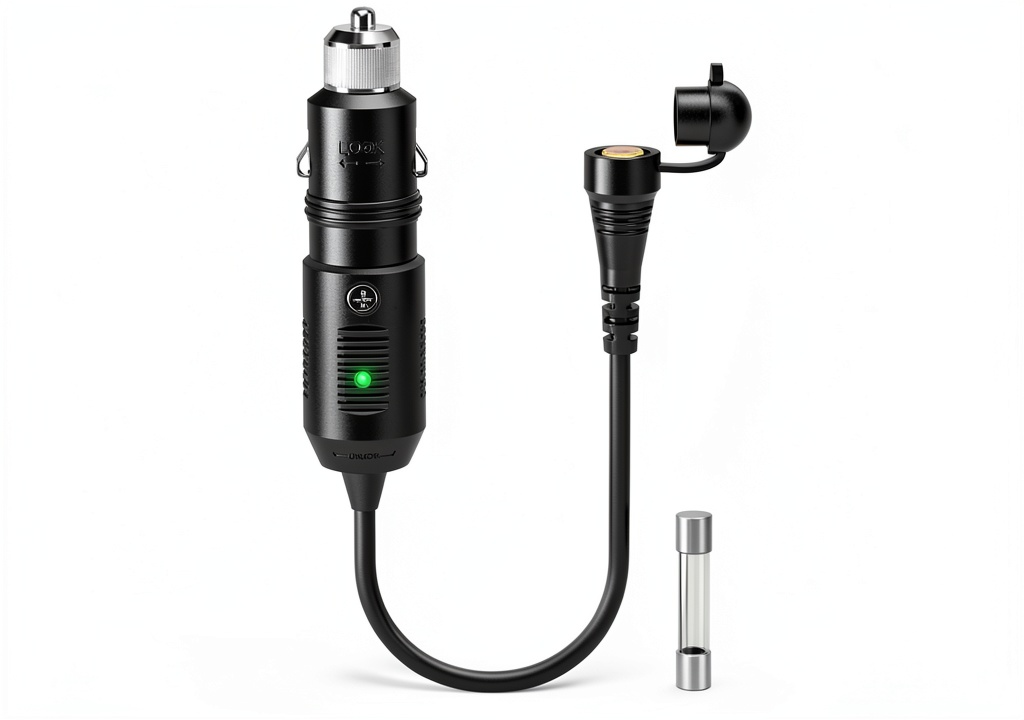 Installing Mellbree 12V Snowmobile Heated Helmet Adapter Cord Waterproof RCA Fuse on a wooden desk