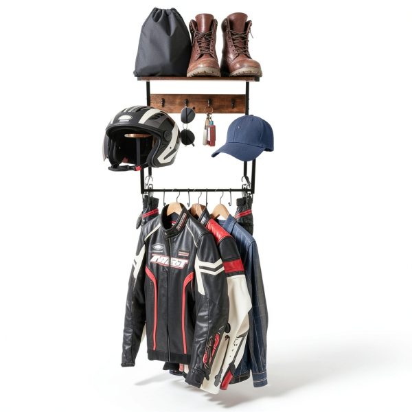 NANXITU Metal Wood Motorcycle Helmet Wall Mount Organizer Retro-1