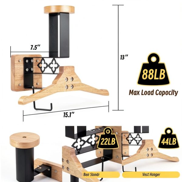 CKPART Helmet Holder Wall Mount Large Wooden Color Heavy Duty Rack-4