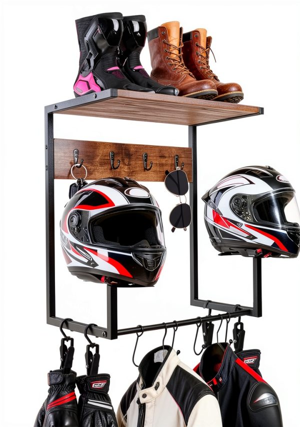 NANXITU Metal Wood Motorcycle Helmet Wall Mount Organizer Retro-0