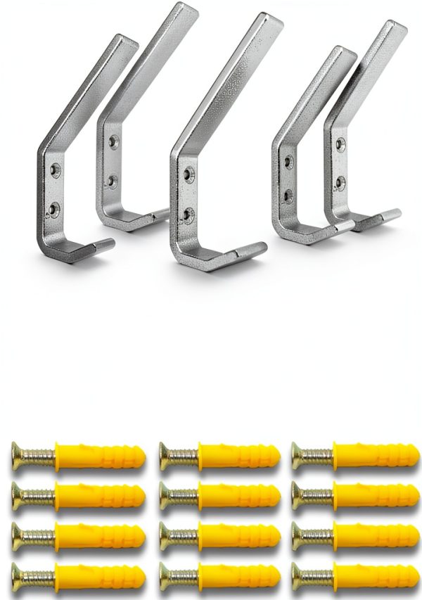 EBaokuup Wall Mount Hook Set Silver Classic Adjustable 6 Hook Duty-0