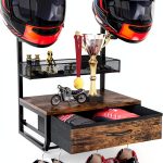 TQVAI Wall Mounted Helmet Rack with Drawer, Mesh Basket, Black Antique-0