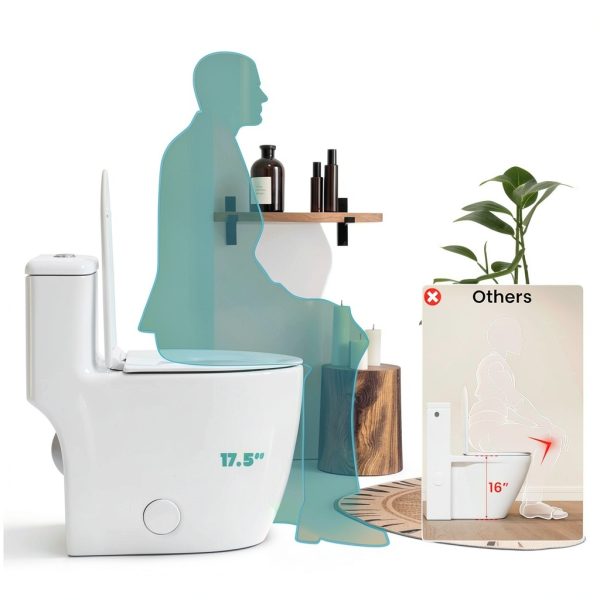 Casta Diva One Piece Toilet Elongated with 17.5" ADA Height Comfort Chair Seat Compact Modern Toilets for Bathroom, Dual Flush High Efficiency 1.0/1.28 GPF & MAP 1000g, 12'' Rough-in, White-1