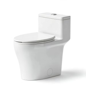 Elongated One Piece Toilet BYBARENOVA ADA Height Dual Flush White-0